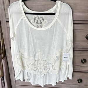 Free People White Lace Accent Blouse